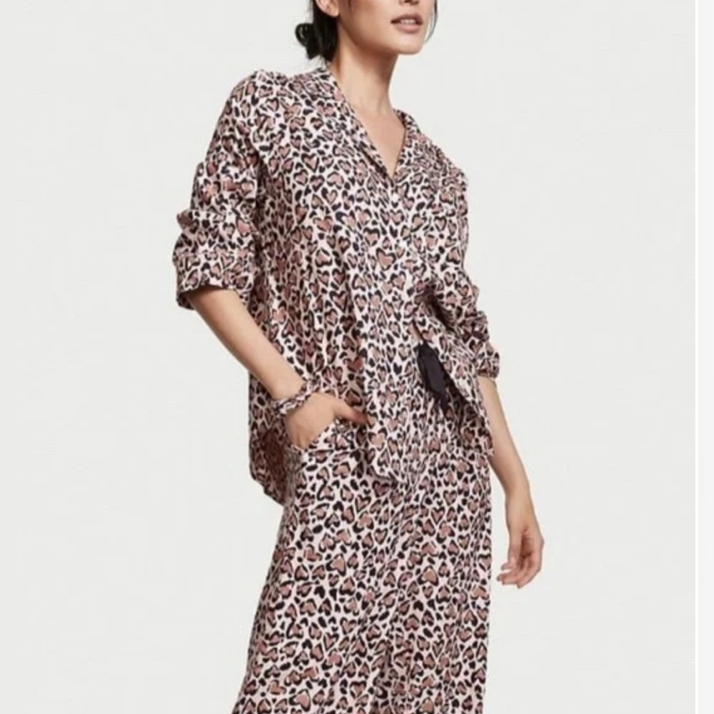 Victoria’s Secret Cotton-Modal Long Pajama Set Hearts XS